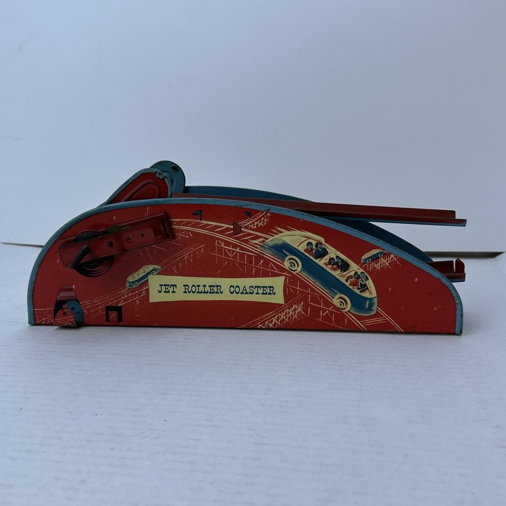 Vintage Red Jet Roller Coaster Lithograph Tin Windup 1940s Wolverine No Car READ